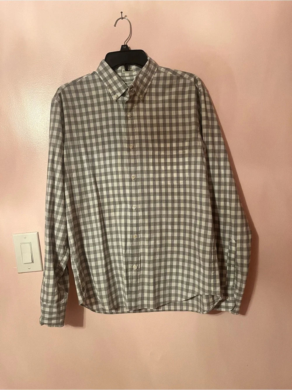 J. Crew Men's Gray and White Gingham Button-Down Shirt